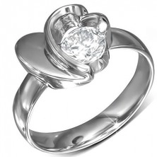 Prsten z chirurgické oceli, kulatý zirkon, srdce a obrys srdce