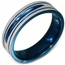 Stříbrno-modrý anodizovaný prsten z chirurgické oceli