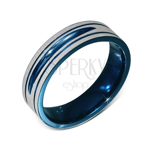 Stříbrno-modrý anodizovaný prsten z chirurgické oceli