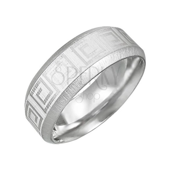 Ocelový prsten se vzorem řeckého klíče, zkosené hrany