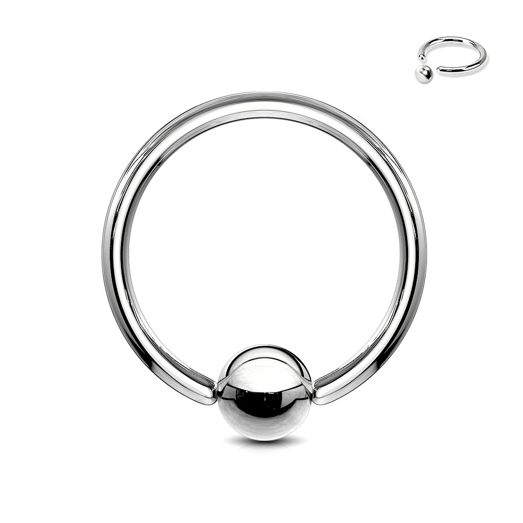 Ocelový piercing - kroužek a kulička stříbrné barvy, tloušťka 1,6 mm - Rozměr: 1,2 mm x 8 mm x 4 mm