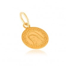 Zlatý přívěsek 585 - plochý medailon, kruhový, Panna Marie, řecký vzor