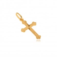 Zlatý přívěsek 585 - plochý jetelový kříž, blyštivé paprskovité rýhy