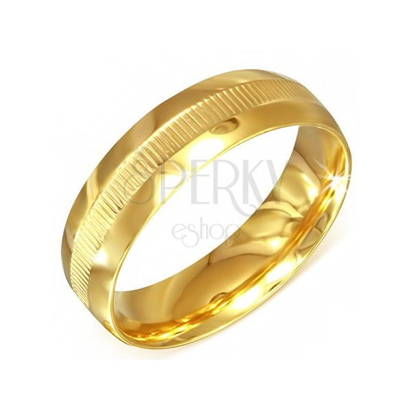 Zlatý prsten z chirurgické oceli s vroubkovaným pásem