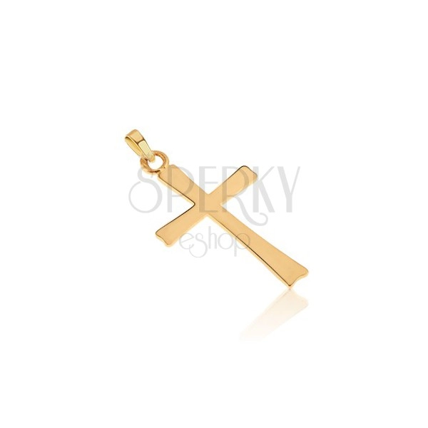 Zlatý 14K přívěsek - plochý, zrcadlově lesklý latinský kříž, hladký 