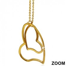 Obrysy dvou srdcí - ocelové náušnice zlaté barvy