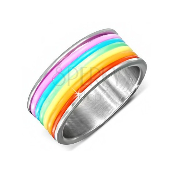 Ocelový prsten s barevnými gumovými proužky