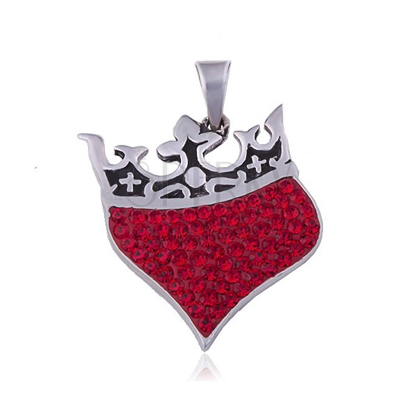 Přívěsek ze stříbra 925 - srdce s královskou korunou, červené zirkony