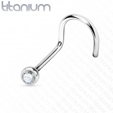 Titanový piercing do nosu zahnutý se zirkonem, 2 mm, tloušťka 1 mm