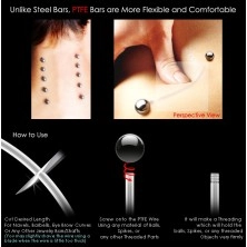 Flexibilný piercing - průhledná činka s lesklými černými kuličkami