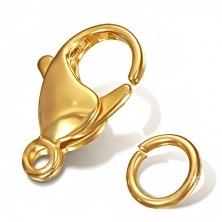 Ocelový set - zlatá karabinka a kroužek na řetízek, 12 mm