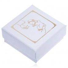 Dárková krabička bílé barvy, zlatý motiv křtu