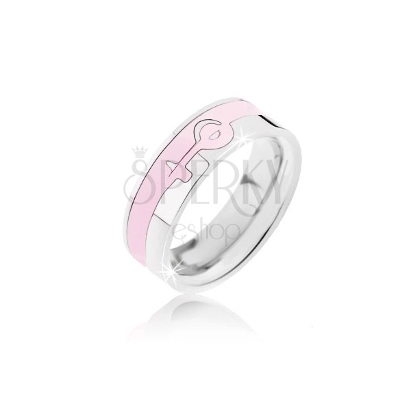 Stříbrno-růžový prsten z oceli - ženský symbol