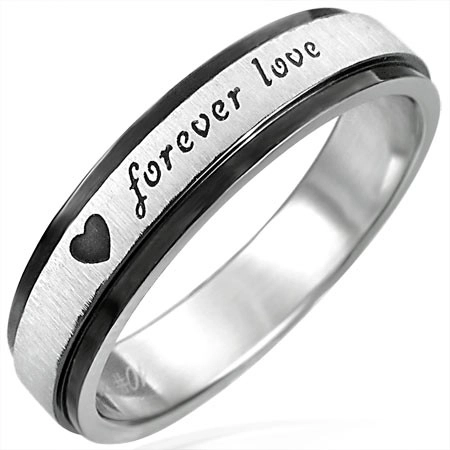 Ocelový prsten s černými kraji, Forever Love - Velikost: 62