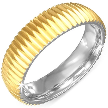 Zlatý prsten z chirurgické oceli - vroubkovaný - Velikost: 63