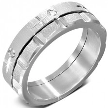 Prsten z oceli - točící se zdobený saténový a pískovaný pás