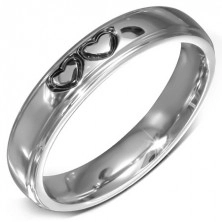 Lesklý ocelový prsten - hladká obroučka se dvěma spojenými srdci