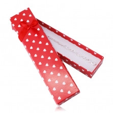 Červená dárková krabička na řetízek nebo náramek - bílá srdíčka, červená ozdobná mašle