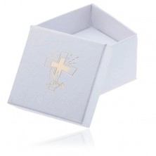 Bílá krabička na šperk - zlatý kříž a holubice