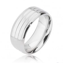 Prsten z titanu stříbrné barvy - tři pásy a zkosené hrany