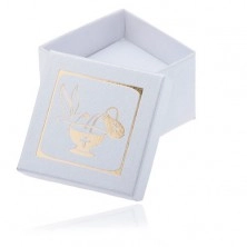 Třpytivá bílá dárková krabička - zlatý džbán, kalich a holubice