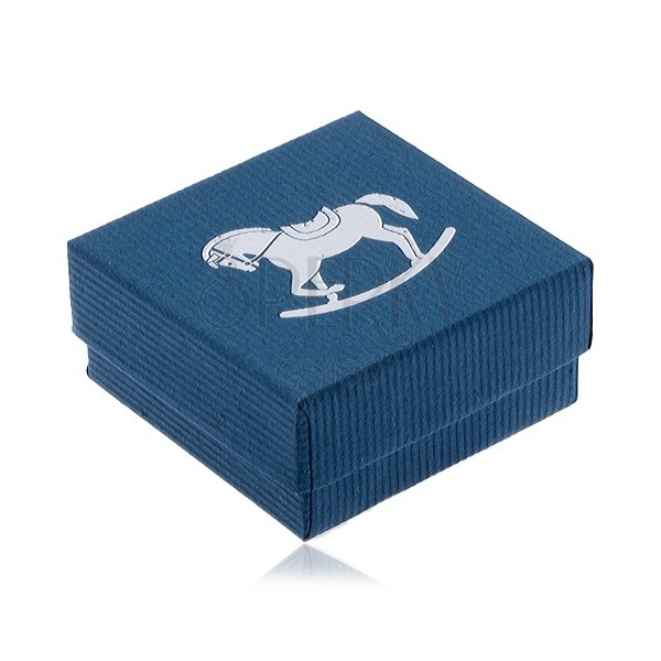 Modrá krabička na šperk, stříbrný houpací koník