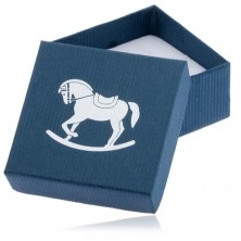 Modrá krabička na šperk, stříbrný houpací koník