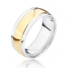 Ocelový prsten s vystouplým zlatým středovým pásem