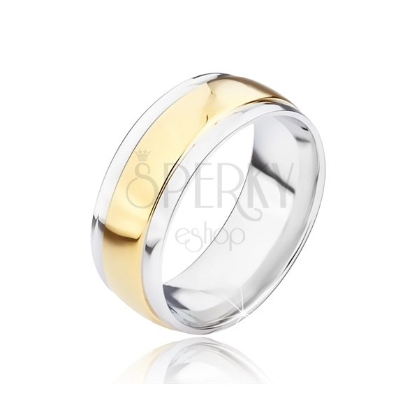 Ocelový prsten s vystouplým zlatým středovým pásem