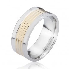 Dvojfarebný oceľový prsteň so zaoblenými zlatými pásmi