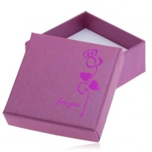 Fialovo-růžová krabička na náušnice, lesklá cyklámenová růže