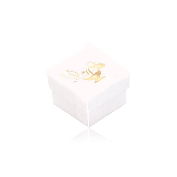Dárková krabička bílé barvy, zlatá holubice, džbán a kalich