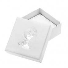 Perleťově bílá krabička na náušnice se stříbrným kalichem