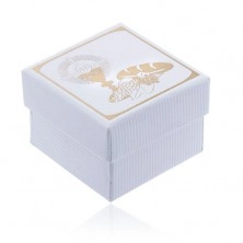 Bílá krabička na prsten se zlatým motivem 1. svatého přijímání - vroubkovaná