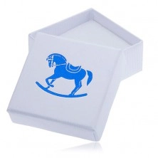 Bílá vroubkovaná dárková krabička, modrý houpací koník