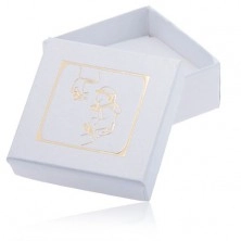 Lesklá bílá krabička na náušnice, zlatý motiv křtu