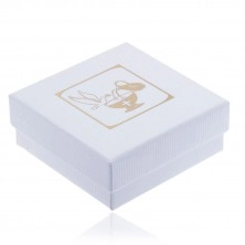Vroubkovaná bílá dárková krabička na šperk, zlatá holubice, džbán a kalich