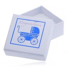 Bílá dárková krabička na šperk - modrý dětský kočárek