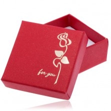 Lesklá červená dárková krabička, zlatá růže, nápis "for you"