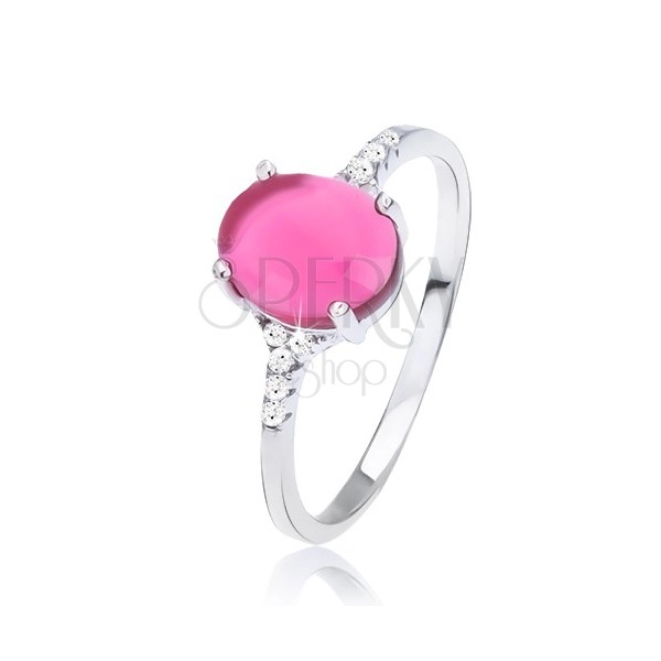 Prsten ze stříbra 925 - hladký oválný růžový kamínek