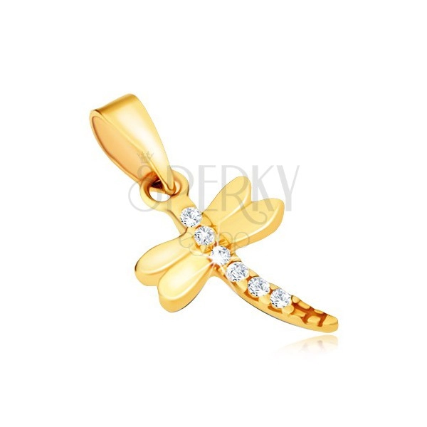 Zlatý přívěsek 585 - lesklá vážka zdobená třpytivými kamínky