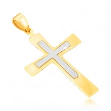 Přívěsek ze zlata 14K - dvoubarevný kříž s mírně se rozšiřujícími rameny
