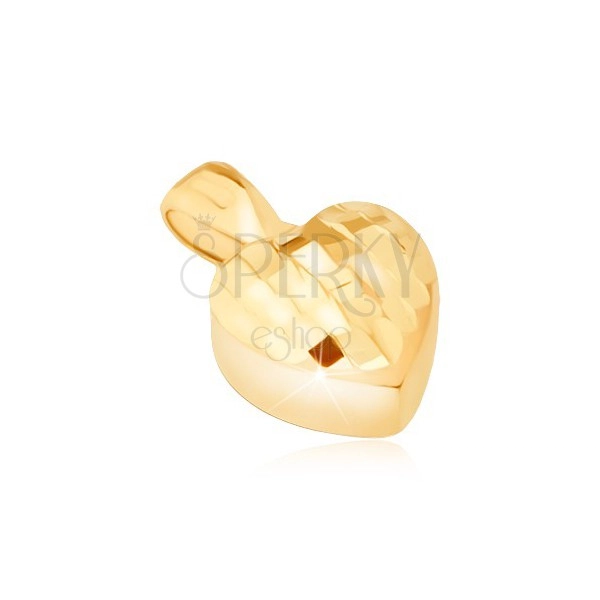 Zlatý přívěsek 585 - trojrozměrná symetrická srdce, drobné lesklé plošky