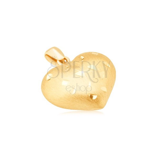 Zlatý přívěsek 585 - pravidelné 3D srdce, drobné lesklé rýhy, saténový povrch