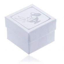 Bílá vroubkovaná krabička na náušnice - stříbrná holubice, kalich a džbán