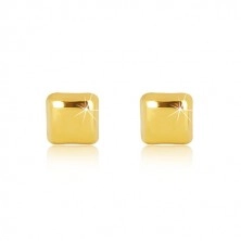 Zlaté blyštivé náušnice 585 - lesklé čtverce s mírně vypouklým povrchem