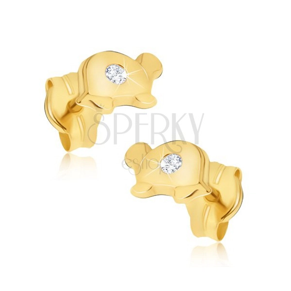 Zlaté náušnice 585 - malé lesklé želvy s čirým kamínkem na krunýři