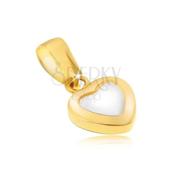 Zlatý přívěsek 585 - dvoubarevné pravidelné srdce, lesklý zaoblený povrch