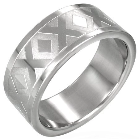 Ocelový prsten stříbrné barvy se vzorem X, 8 mm - Velikost: 54