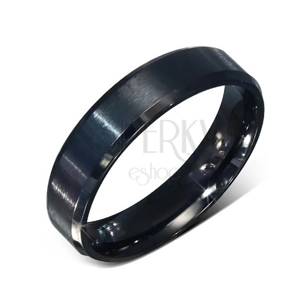 Matný černý prsten z chirurgické oceli, lesklé okraje